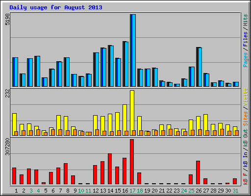 Daily usage for August 2013